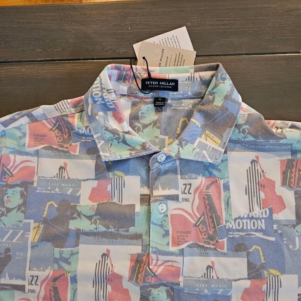NWT Peter Millar Men'S Crown Crafted Jazz Print Musical Polo Shirt Size XL - Picture 3 of 8